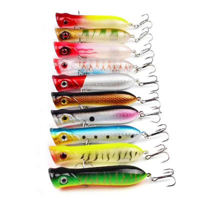 Popper Hard Bait Wobbler Lure 80mm 12g 6 Hook Floating Trailer Ocean Fishing