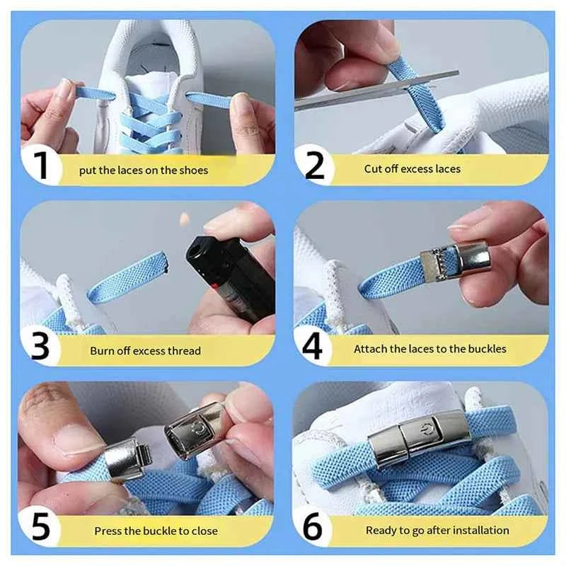 Press Lock Elastic Shoelaces 8mm Flat No Tie For Shoes Kids Adults