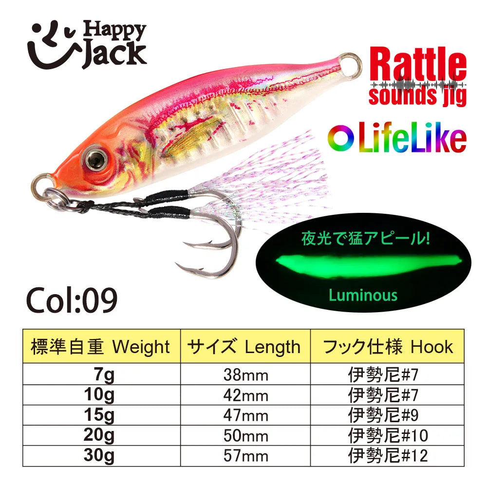 HappyJack Metal Jig 7G 10G 15G 20G 30G Slow Jig Sea Fishing Lure For Trout