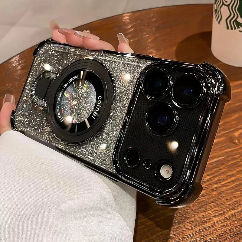 Glitter Ring Holder for Magsafe Case for iPhone 14 15 16 17 Pro Max Plus 13 12 11 Air Bracket Gradient Camera Film Bumper Cover
