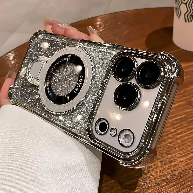 Glitter Ring Holder for Magsafe Case for iPhone 14 15 16 17 Pro Max Plus 13 12 11 Air Bracket Gradient Camera Film Bumper Cover