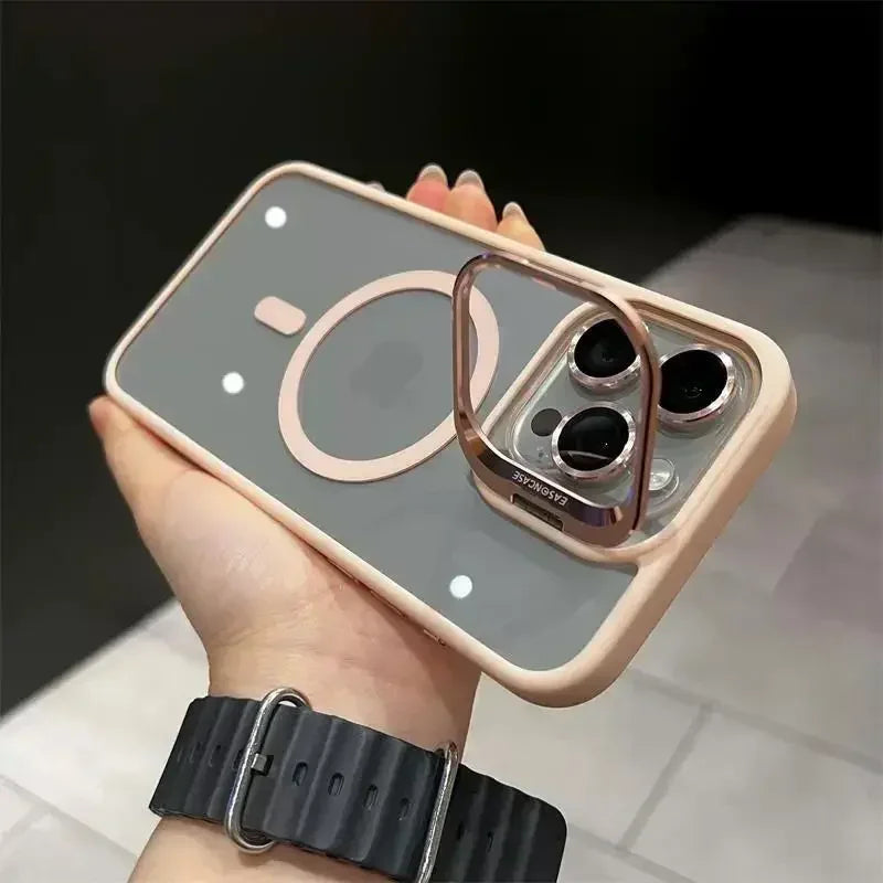 Luxury Magnetic Shockproof Phone Case For iPhone 16 15 14 13 12 11 17 Pro Max For Magsafe Funda Stand Glass Lens Protector Cover