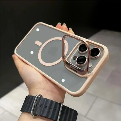 Luxury Magnetic Shockproof Phone Case For iPhone 16 15 14 13 12 11 17 Pro Max For Magsafe Funda Stand Glass Lens Protector Cover