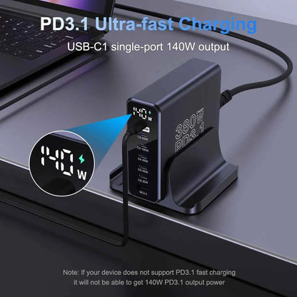 Ubigbuy 380W GaN USB C Charger PD 3.1 140W 100W PPS 45W Fast Charging Station LCD Display for iPhone 15 Samsung MacBook Pro/Air