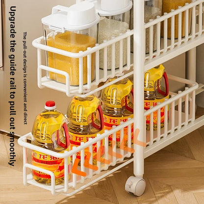 Side of Refrigerator Storage Rack Ultra Narrow Pull-out Seasoning Rack Multifunctional Bathroom Shelf with Pulley Kitchen Cart