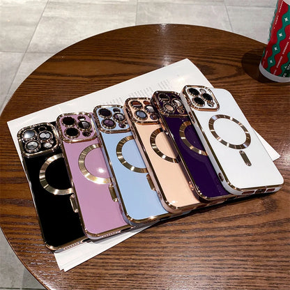 Luxury Plating Solid Color Magnetic Wireless Charge Case For iPhone 11 12 13 14 15 16 17 Air Pro Max Plus Shockproof Soft Cover