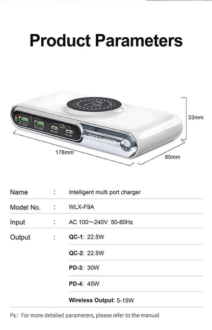 72W 4 Port USB C PD QC Fast Charger Wireless Charging For Phone