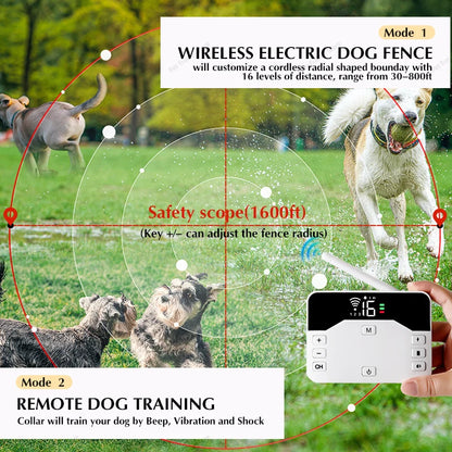 2 IN 1 Wireless Electronic Dog Fence System & Remote Training Collar Beep Shock Vibration and Pet Containment For All Size Puppy