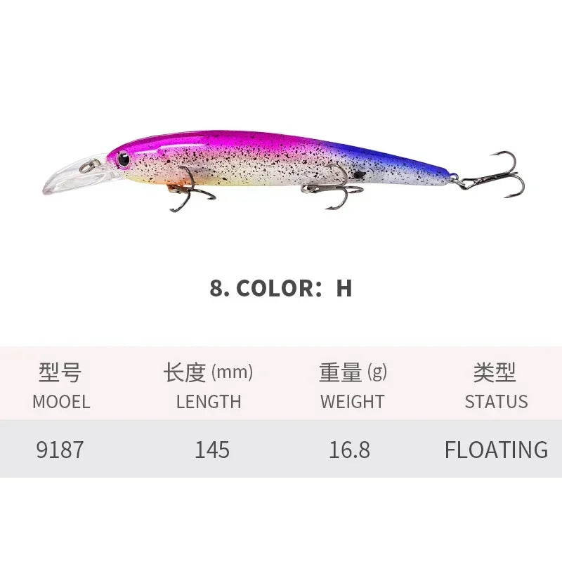Deep Diving Fishing Lures 145mm Floating Minnow Long Tongue Board 16.8g