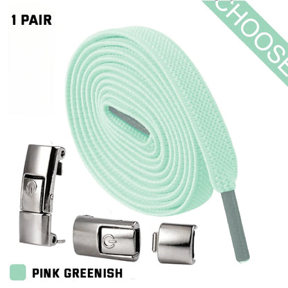 Press Lock Elastic Shoelaces 8mm Flat No Tie For Shoes Kids Adults