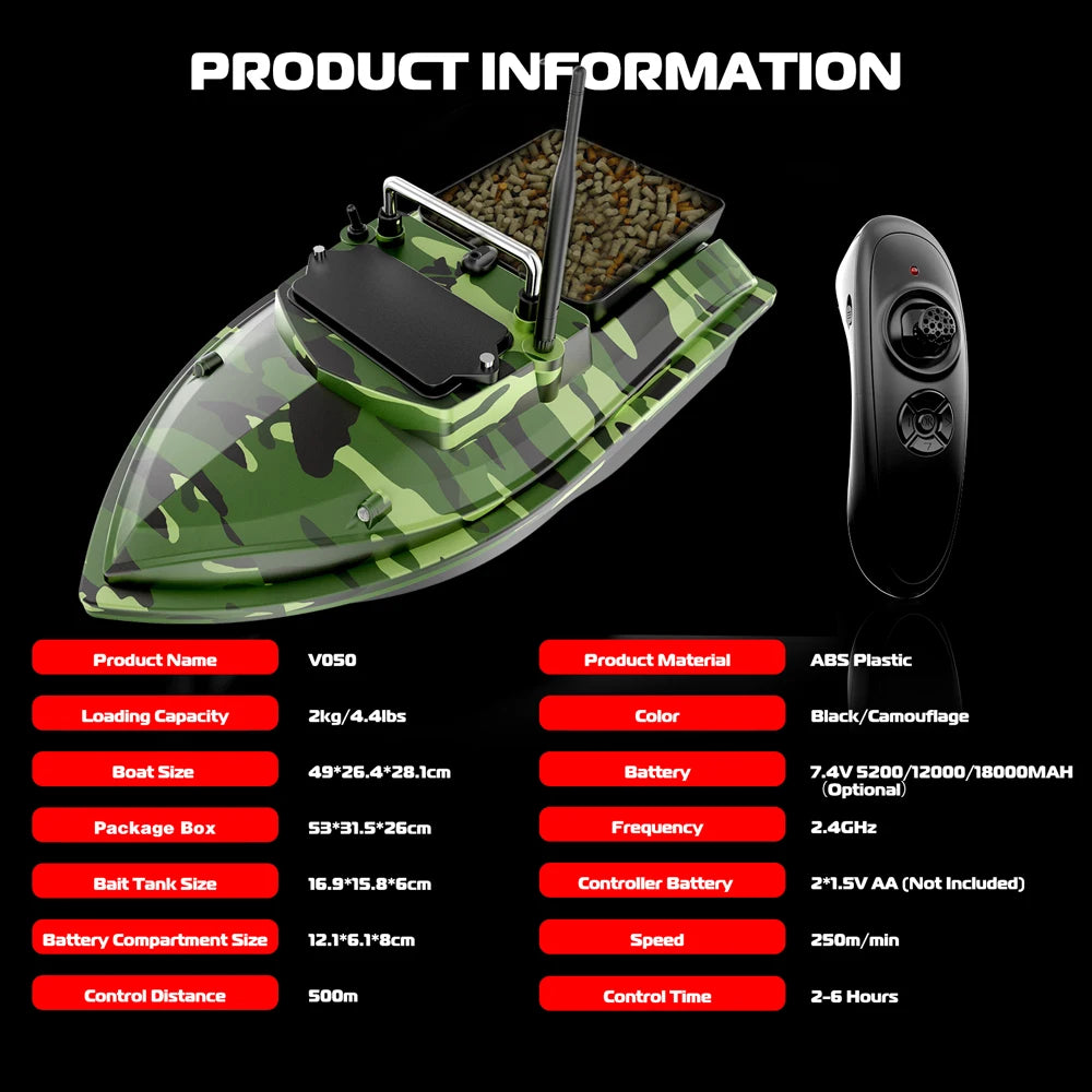 V050 Green Fishing Bait Boat 500m Remote Control Dual Motor Fish Finder