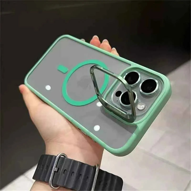 Luxury Magnetic Shockproof Phone Case For iPhone 11 12 13 14 15 16 Pro Max Plus Magsafe Glass Lens Stand Protection Back Cover