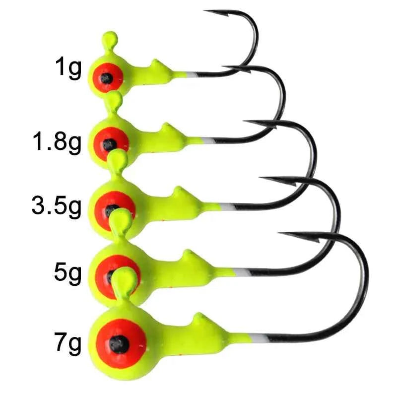Colorful Jig Head Hooks For Soft Worm Lures 1g 1.8g 3.5g 5g 7g 5pcs Bag