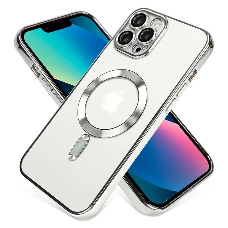 Clear Plating  Magnetic Case For iphone 17 16 15 14 13 12 11 Pro Max Plus Lens Protection For Magsafe Wireless Charge Case Cover