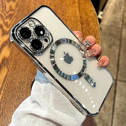 Clear Plating  Magnetic Case For iphone 17 16 15 14 13 12 11 Pro Max Plus Lens Protection For Magsafe Wireless Charge Case Cover