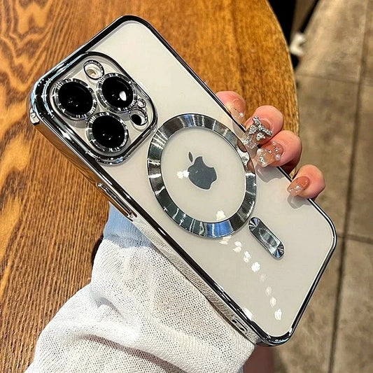 Clear Plating  Magnetic Case For iphone 17 16 15 14 13 12 11 Pro Max Plus Lens Protection For Magsafe Wireless Charge Case Cover