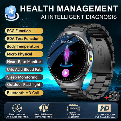 2026 New upgrade Health Check Smart Watch ECG Blood Lipid Uric Acid Body Fat BP Sport Waterproof HD Call Smart Watch Man Women