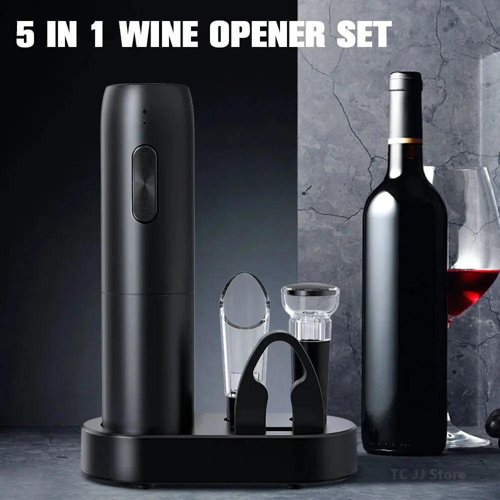 Electric Wine Bottle Opener Gifts Set Rechargeable Black Automatic Wine Opener with Led Light USB Charging Wine Corkscrew Kit