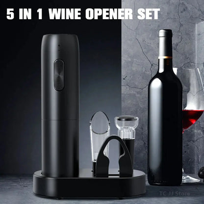 Electric Wine Bottle Opener Gifts Set Rechargeable Black Automatic Wine Opener with Led Light USB Charging Wine Corkscrew Kit