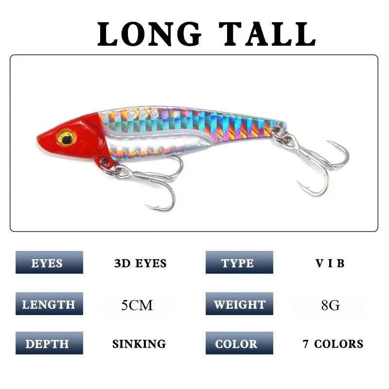 7Pcs 8G 5Cm VIB Metal Fishing Lure Colorful Printing Sinking Minnow