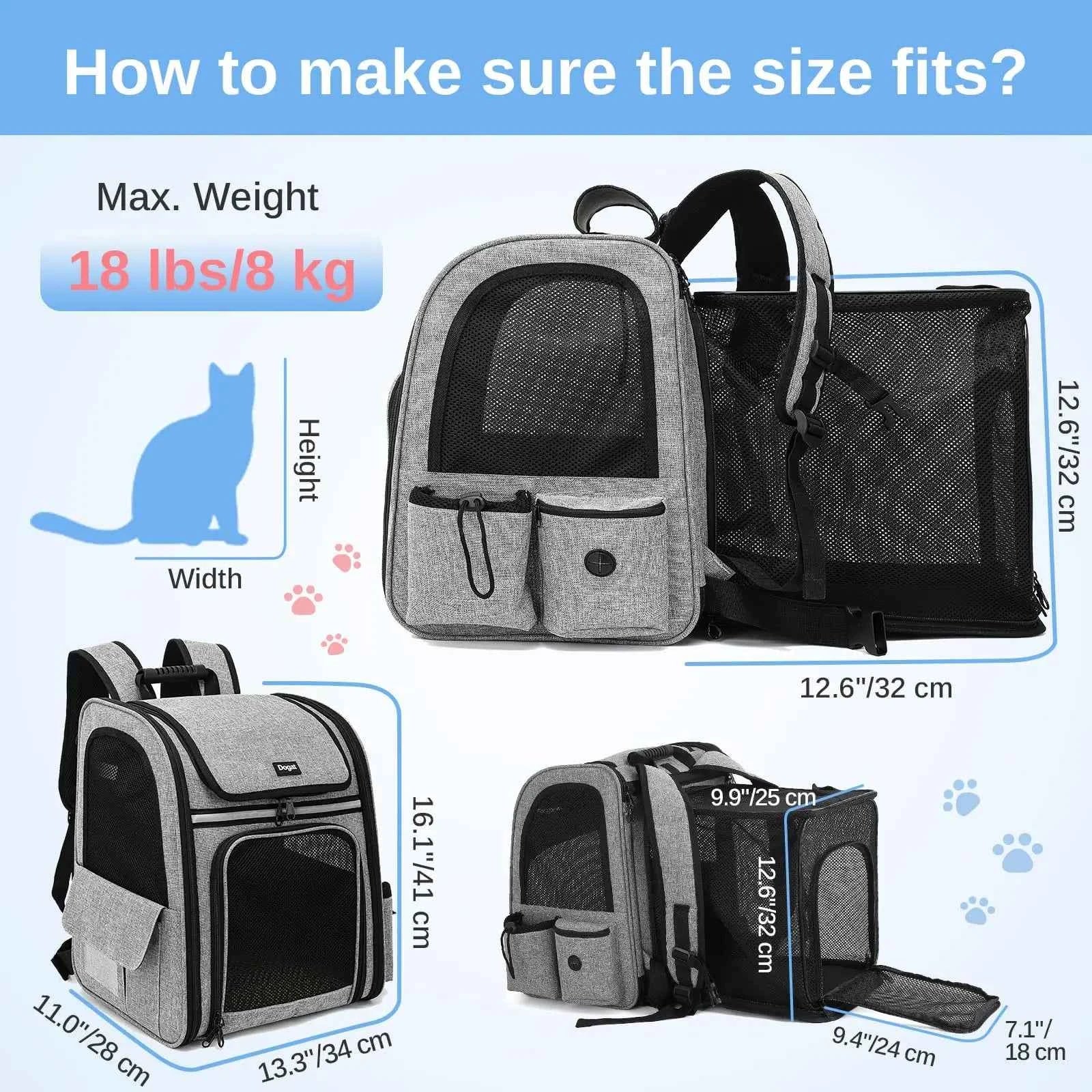 Dogat Pet Backpack Carrier Breathable Mesh Window Foldable For Cats And Dogs