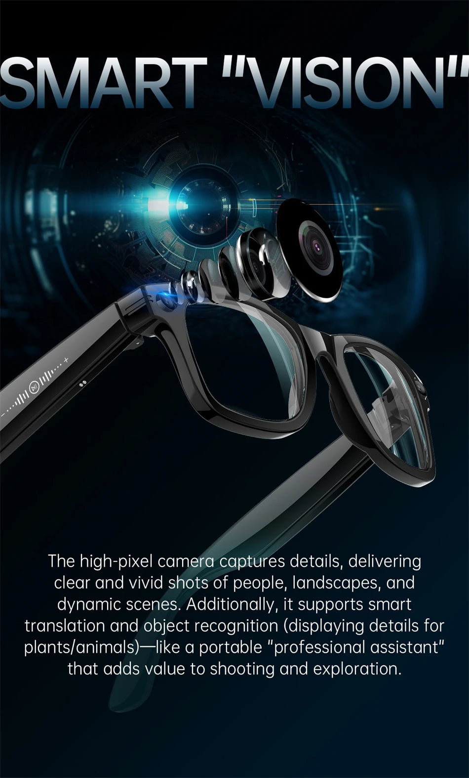 New AI 5MP Camera Smart Glasses 290mAh Waterproof Voice Call Music Bluetooth Smart Sunglasses Video Record Translation Glasees