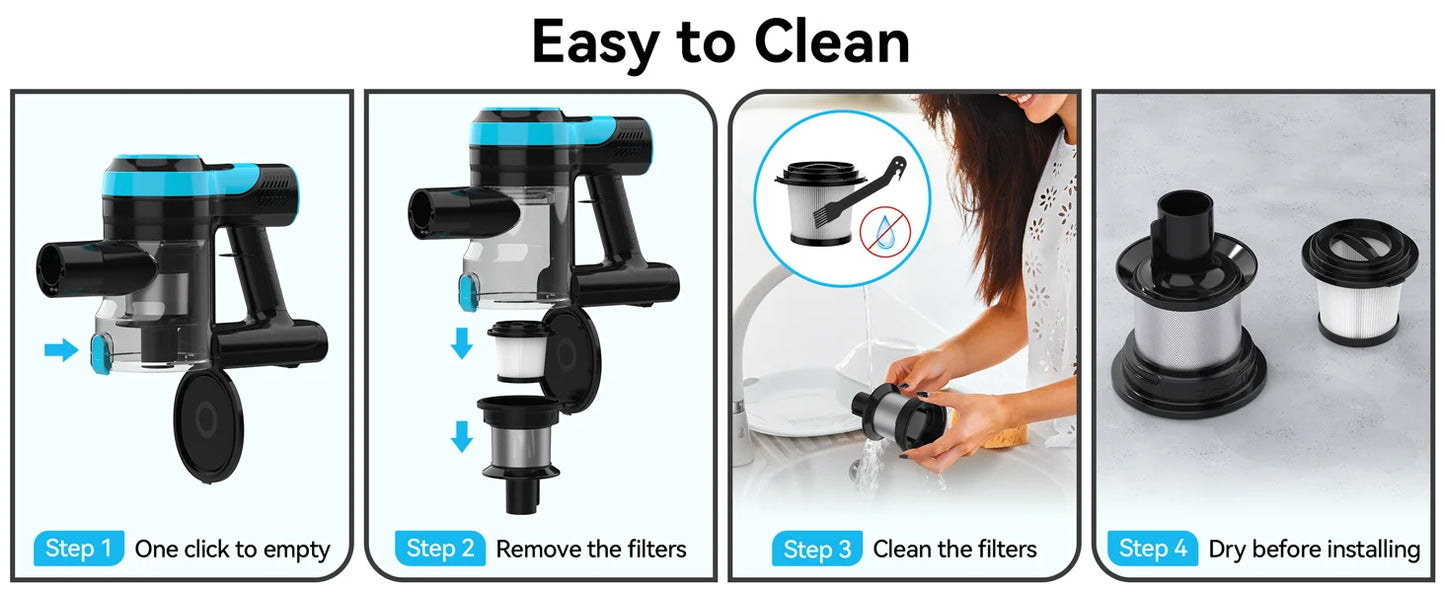 V600 Cordless Vacuum Cleaner, 28Kpa Brushless Stick Vacuum, Rechargeable Battery, 3 Modes