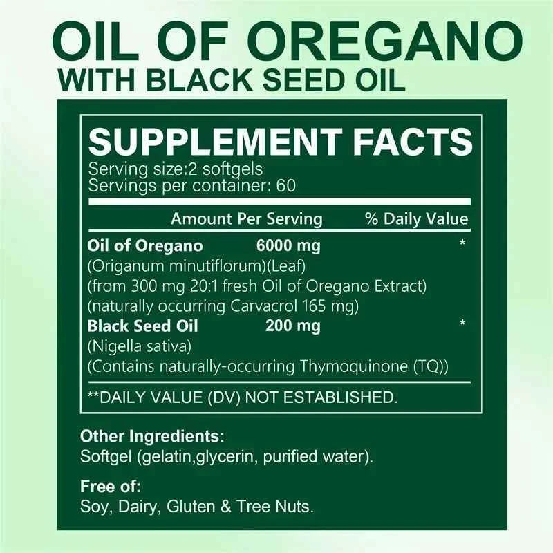Oregano Oil Softgels With Black Seed Oil For Digestion Immune Support 120 Count