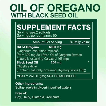 Oregano Oil Softgels With Black Seed Oil For Digestion Immune Support 120 Count