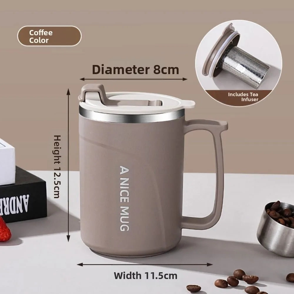 500ml Insulated Coffee Cup Stainless Steel Double-layer Vacuum Water Bottle with Tea Strainer Simple Thermos Cup Outdoor Sports