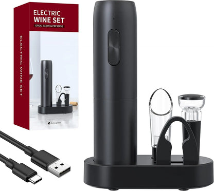 Electric Wine Bottle Opener Gifts Set Rechargeable Black Automatic Wine Opener with Led Light USB Charging Wine Corkscrew Kit