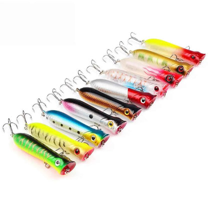Popper Hard Bait Wobbler Lure 80mm 12g 6 Hook Floating Trailer Ocean Fishing