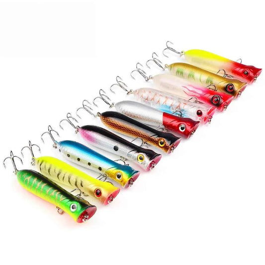Popper Hard Bait Wobbler Lure 80mm 12g 6 Hook Floating Trailer Ocean Fishing