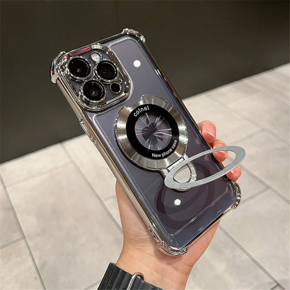 For iPhone 16 Pro Max Luxury Transparent Holder Stand Plating Frame Phone Case For iPhone 13 14 15 Plus 17 Air Protective Cover