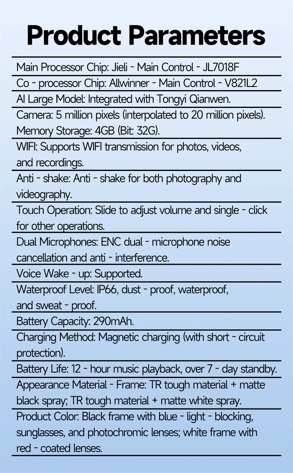 New AI 5MP Camera Smart Glasses 290mAh Waterproof Voice Call Music Bluetooth Smart Sunglasses Video Record Translation Glasees