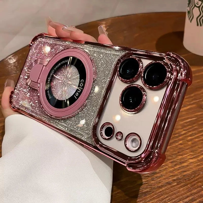 Glitter Ring Holder for Magsafe Case for iPhone 14 15 16 17 Pro Max Plus 13 12 11 Air Bracket Gradient Camera Film Bumper Cover
