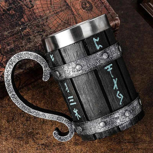 1Pcs Retro Viking Mug Stainless Beer Mug Home Shatterproof Bar Decor Coffee Water Cup Vintage Mug Drinkware Outdoor Tableware