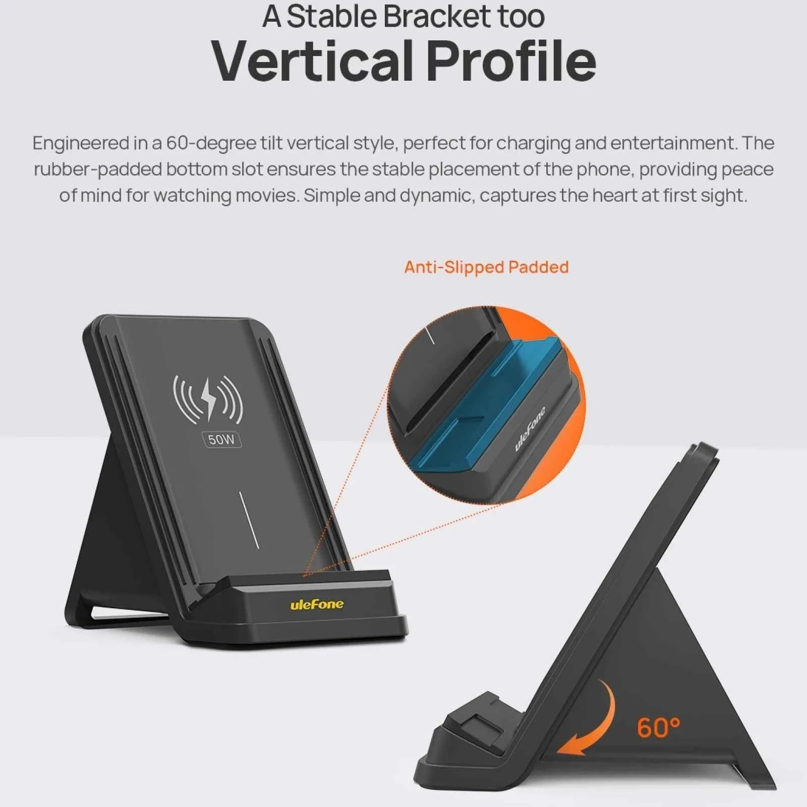 Ulefone WCS01 50W Air Cooled Wireless Charger Stand With Holder