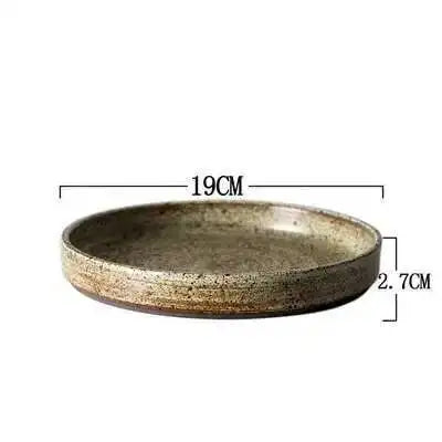 Retro Handmade Stoneware Rice Soup Bowl Tea Cup Round Steak Salad Dinner Plate Dishes Home Dining Dish Japanese Tableware Set
