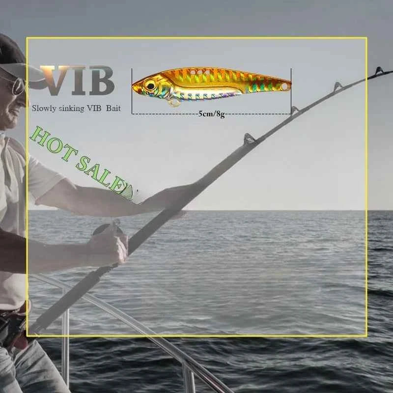 7Pcs 8G 5Cm VIB Metal Fishing Lure Colorful Printing Sinking Minnow