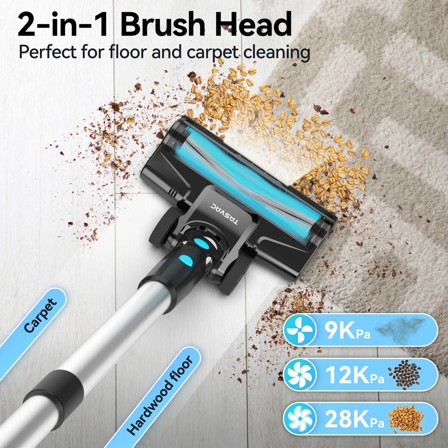 V600 Cordless Vacuum Cleaner, 28Kpa Brushless Stick Vacuum, Rechargeable Battery, 3 Modes