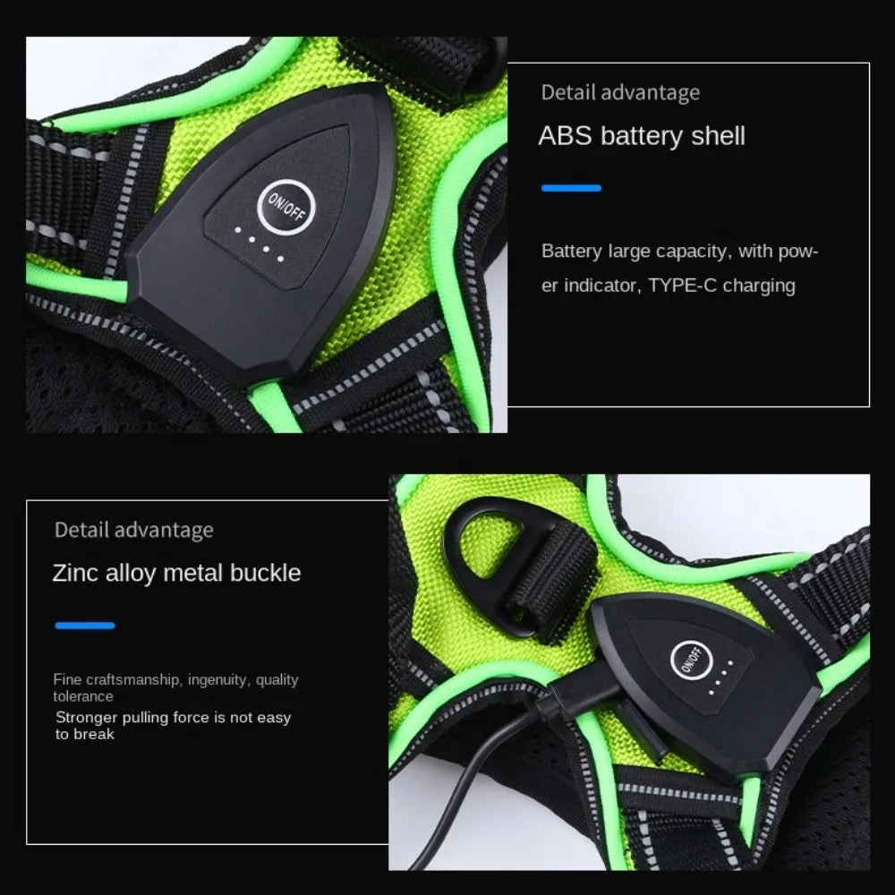 Light Up LED Dog Harness Rechargeable Adjustable Luminous Pet Chest Strap Soft Flashing Dog Glow Vest for Night Walking