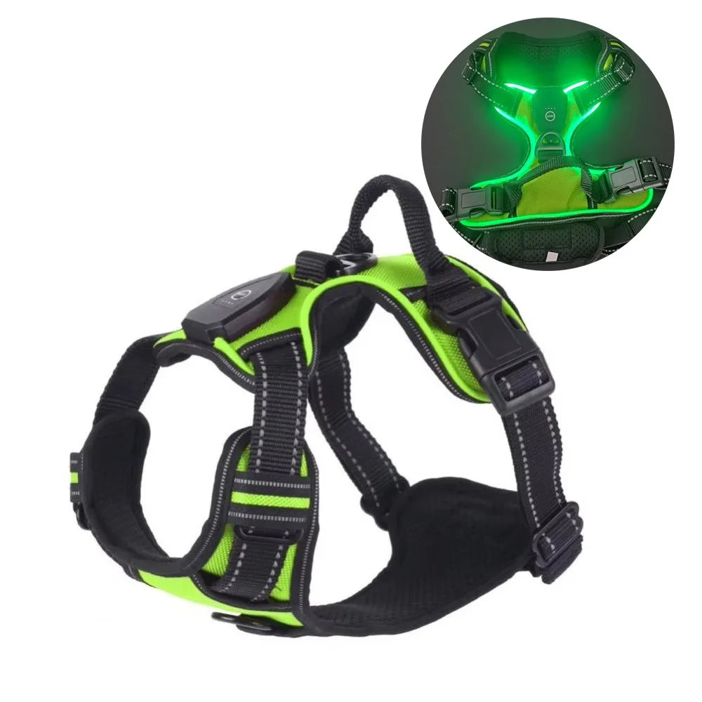 Light Up LED Dog Harness Rechargeable Adjustable Luminous Pet Chest Strap Soft Flashing Dog Glow Vest for Night Walking