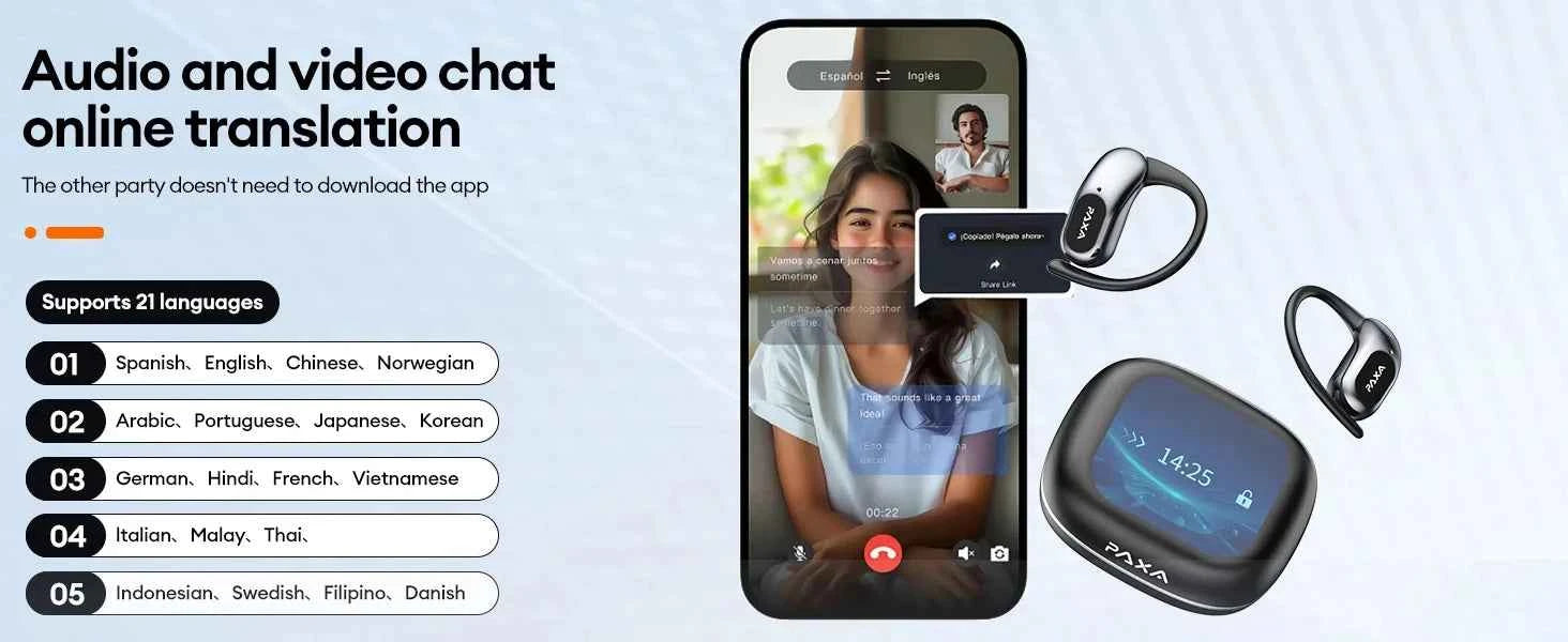 AI Translation PAXA Open Air Ultra 144 languages AI Real-time Translation Wireless Bluetooth Earphones Hi-Fi HD Calling Headset
