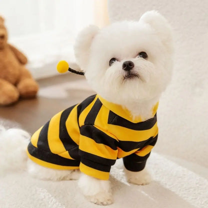 Soft Pet Bee Costume Hooded Breathable Winter Warm Bee Cosplay Costume Stripes Design Cat Holiday Cosplay Clothes Pet Supplies