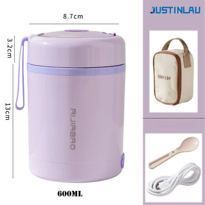 JUSTINLAU 600ML USB Electric Heating Lunch Box 304 Stainless Steel+PP Portable Food Warmer with Spoon for Working&camping Use