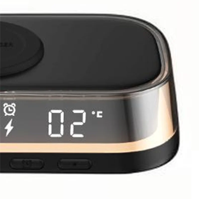 15W Wireless Charger Desktop Clock Alarm Thermometer Night Light AB01