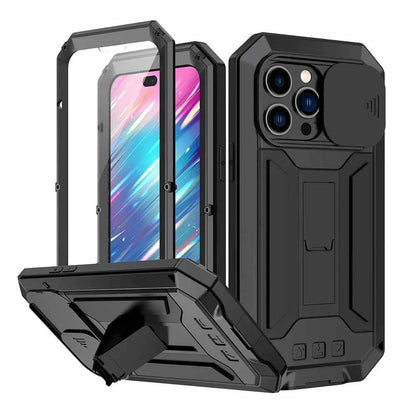 Rugged Metal Phone Case For iPhone 16 15 13 Pro Max 14 Plus Heavy Duty Military Shell Slide Lens Cover Screen Protector