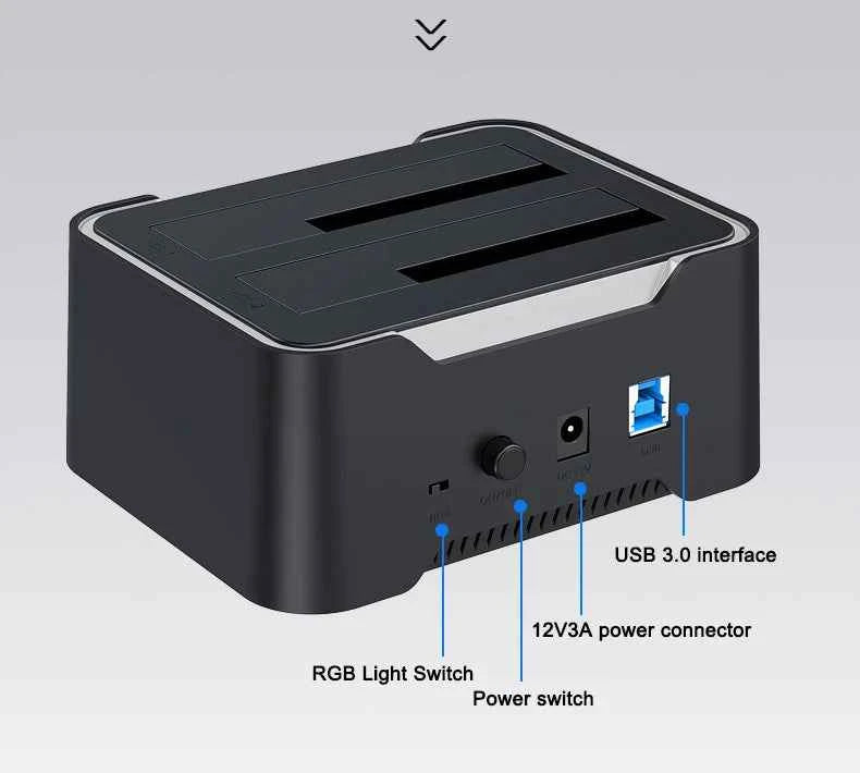 2.5 3.5 Inch Dual Disk SATA Hard Drive Dock USB3 RGB Lights USB C 3.1 12V 3A