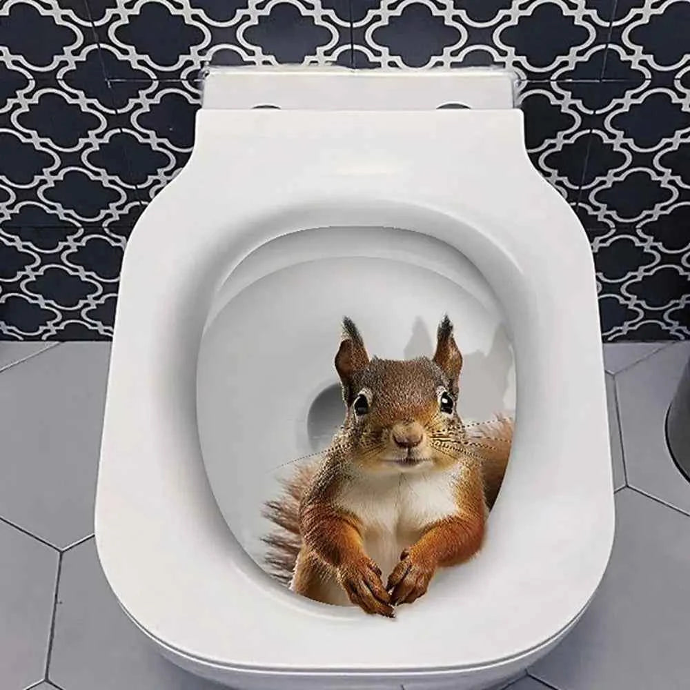 Funny 3D Cat Toilet Stickers Self-adhesive DIY Wall Sticker Squirrel Water Resistant Toilet Seat Decals